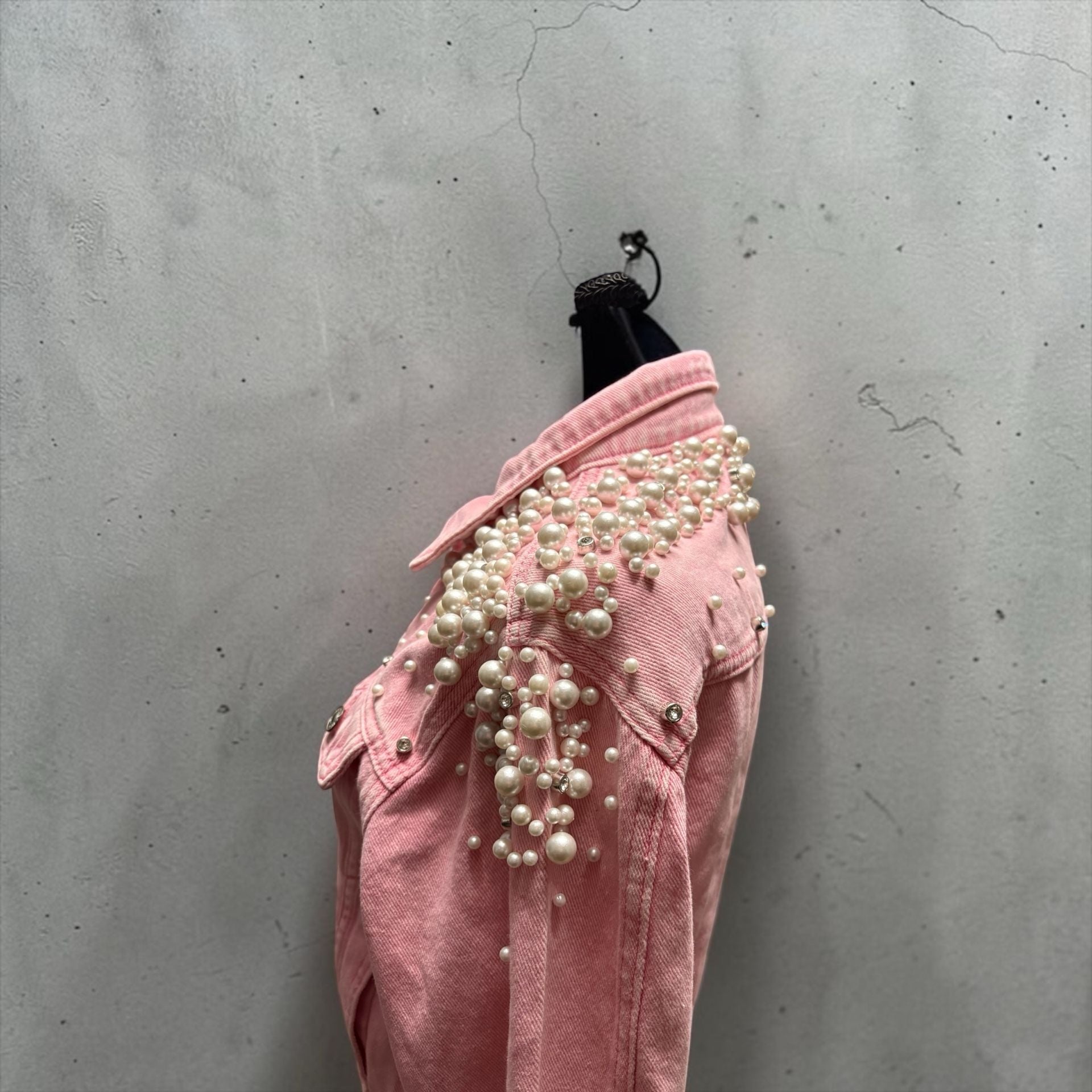 Pink Denim Jacket Rhinestone Pearls 5
