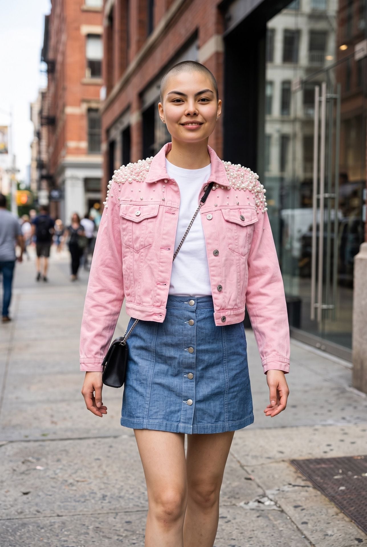 Pink Denim Jacket Rhinestone Pearls 2
