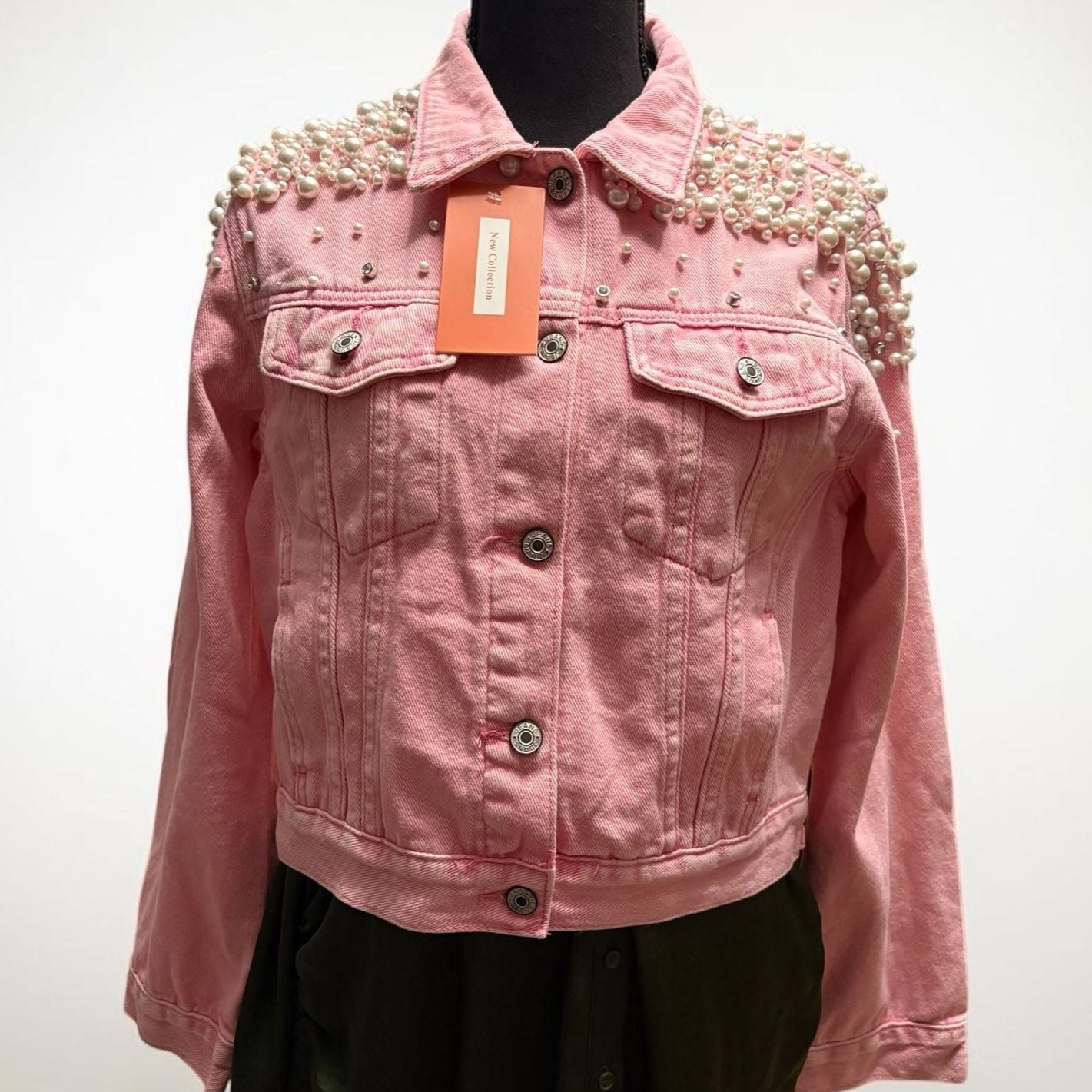 Pink Denim Jacket Rhinestone Pearls 3