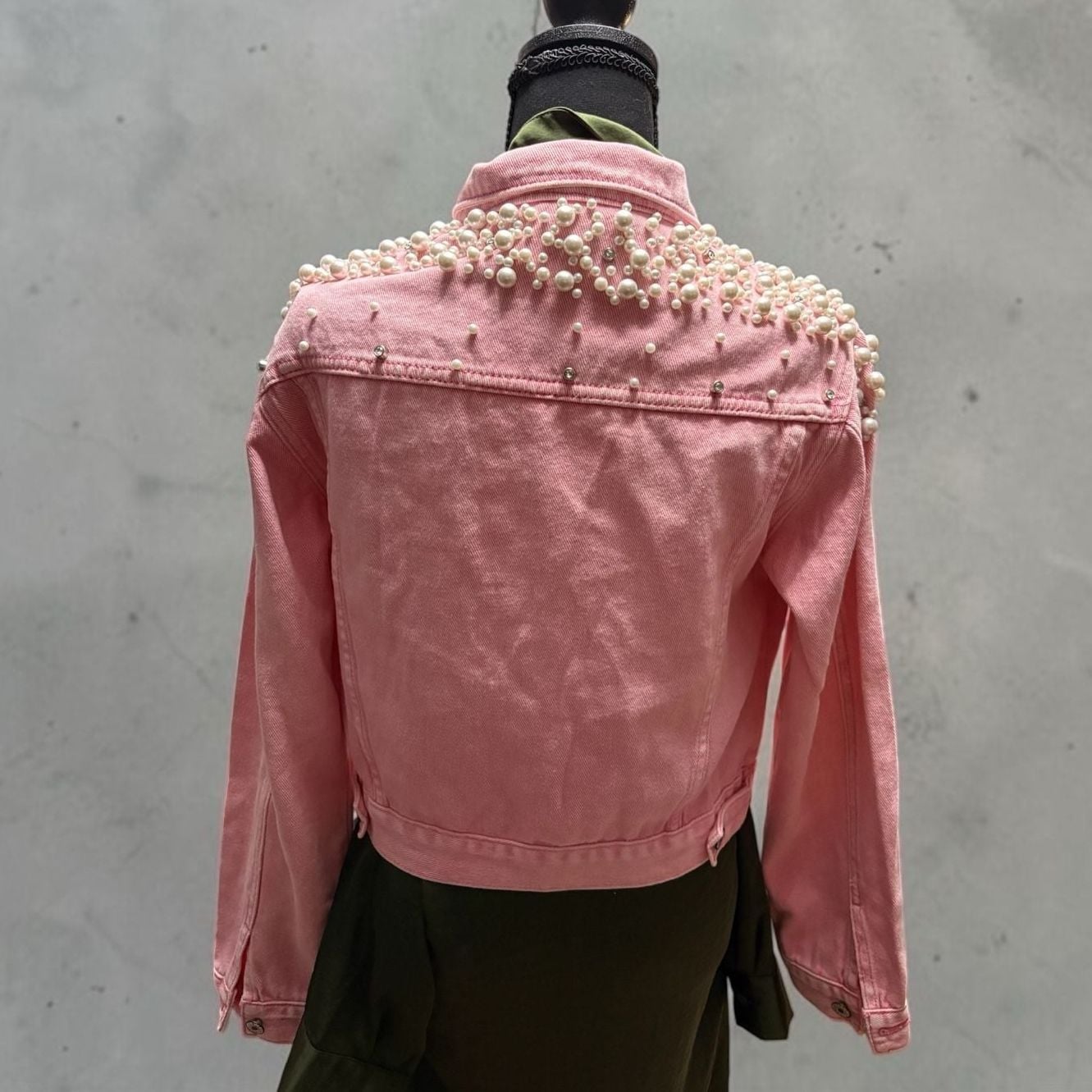 Pink Denim Jacket Rhinestone Pearls 4