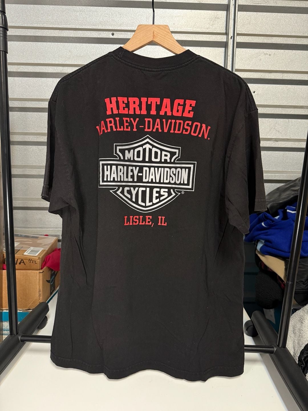 Harley Davidson T-Shirt XL Black Skull American Flag Lisle IL 3