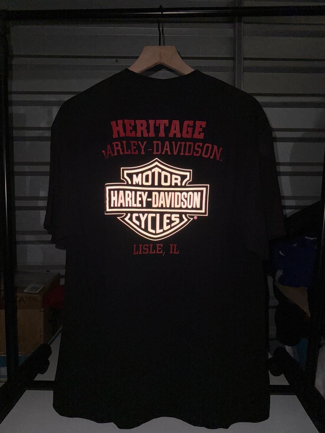 Harley Davidson T-Shirt XL Black Skull American Flag Lisle IL 4