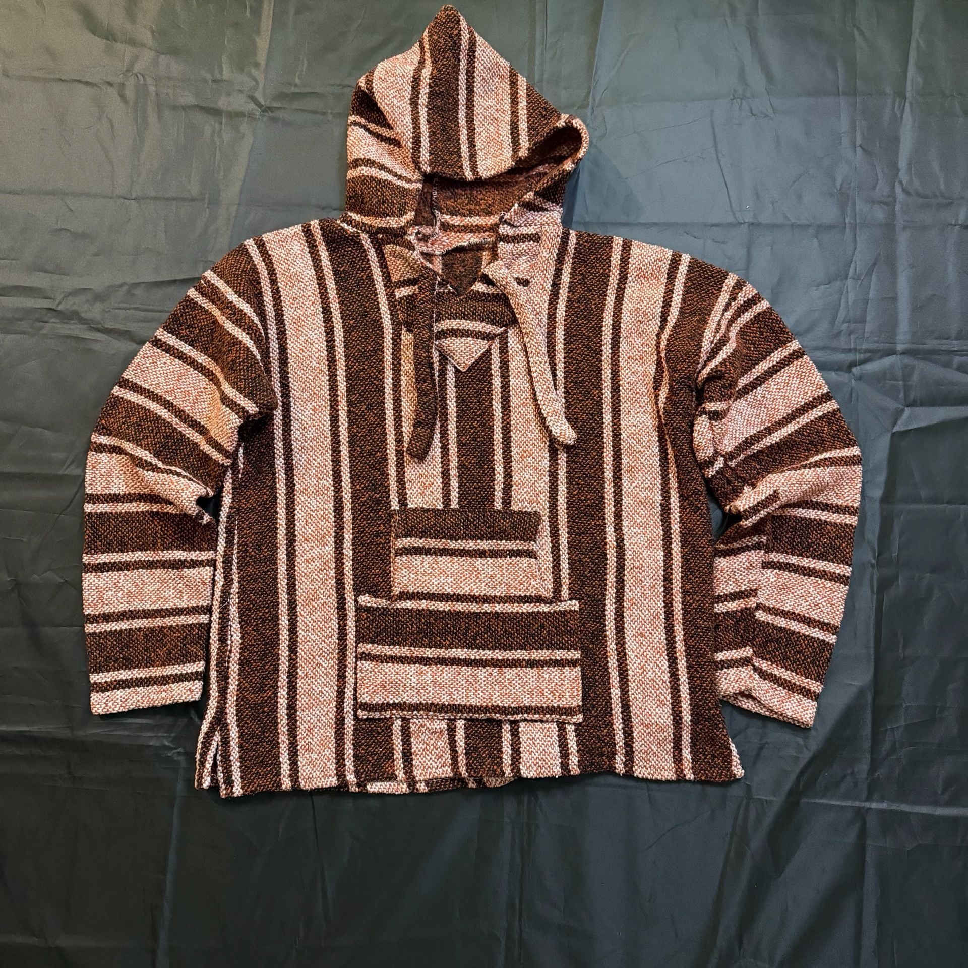 Vintage 80s 90s Mexican Surfer Baja Pullover Hoodie // Drug Rug // Hooded Jacket // Woven Poncho 2