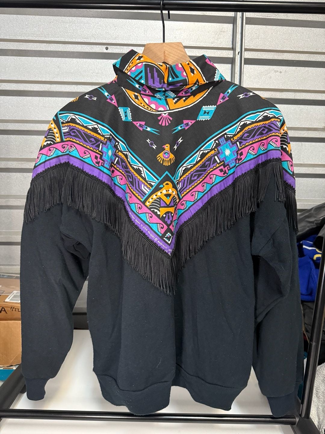 Wamcraft Vintage Southwestern Aztec Print Fringe Zip Up Jacket 3