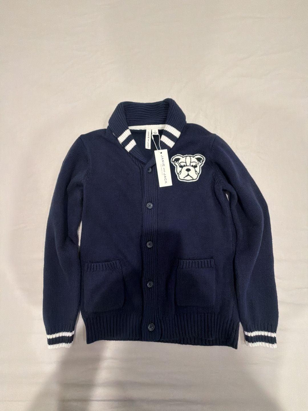 Janie and Jack Bulldog Shawl Cardigan Size 8 Blue Sweater 2