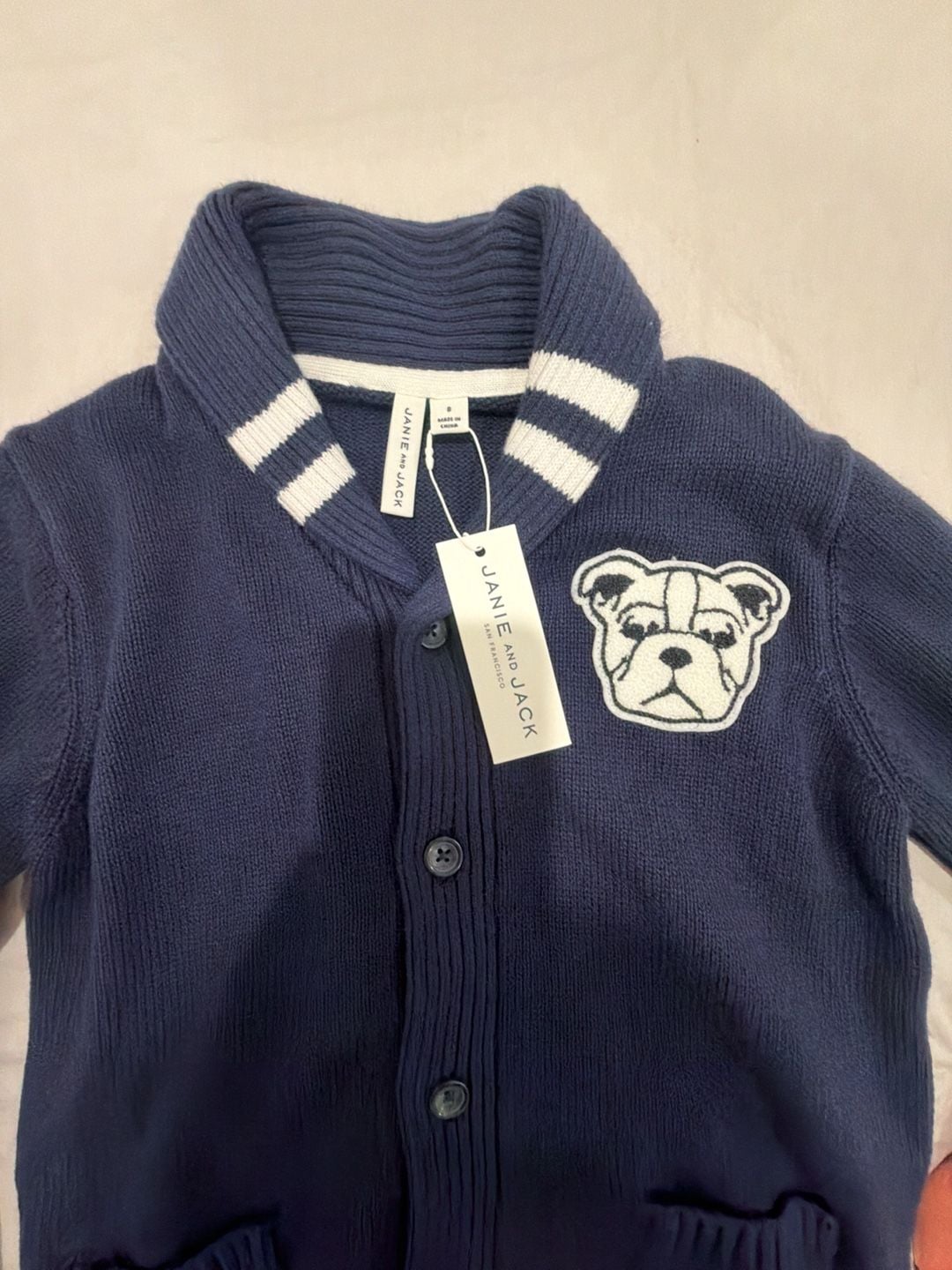 Janie and Jack Bulldog Shawl Cardigan Size 8 Blue Sweater 4