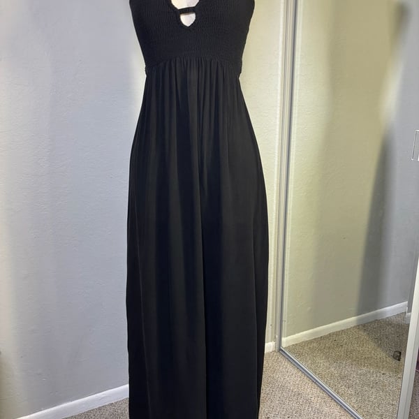ANGL Black Smocked Bandeau Maxi Dress
