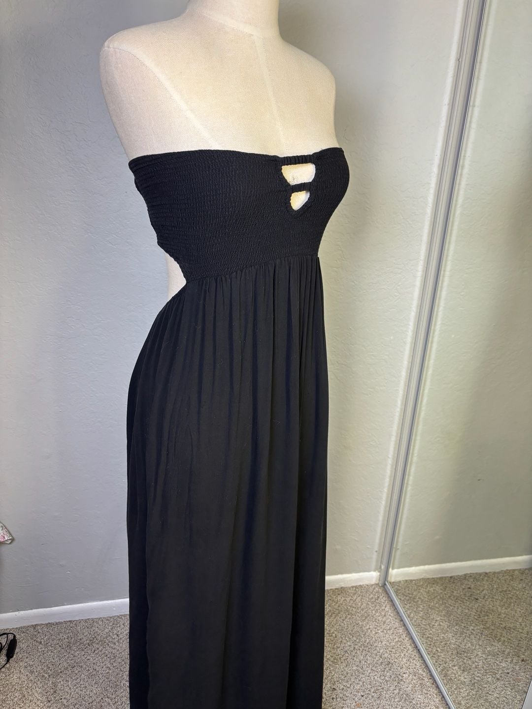 ANGL Black Smocked Bandeau Maxi Dress 8