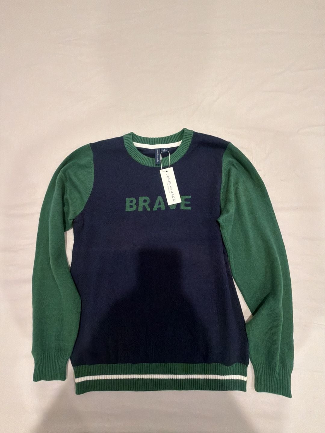 Janie and Jack Brave Sweater Size 10 Green Blue Colorblock Knit Pullover 2