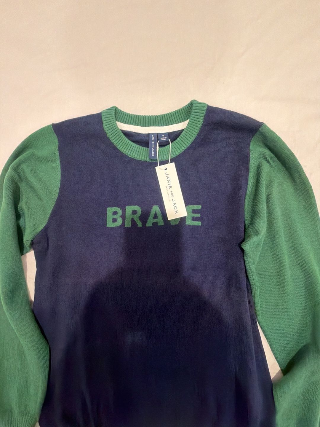 Janie and Jack Brave Sweater Size 10 Green Blue Colorblock Knit Pullover 3