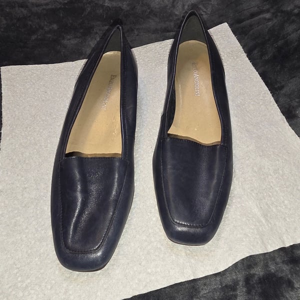 Enzo Angiolini Leather Loafers Navy Square Toe