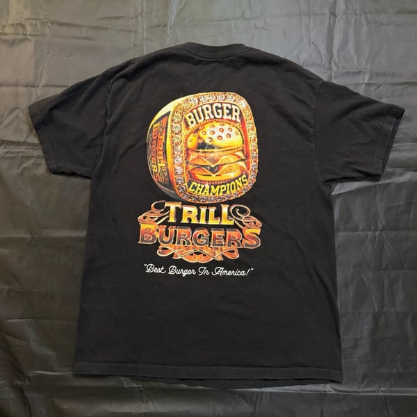 Trill Burgers Graphic T-Shirt Black Burger Champions Tee Size L