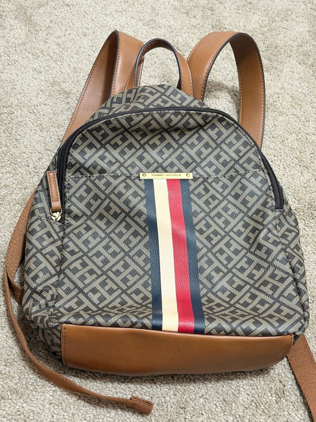 Tommy Hilfiger Monogram Striped Mini Backpack Brown 2