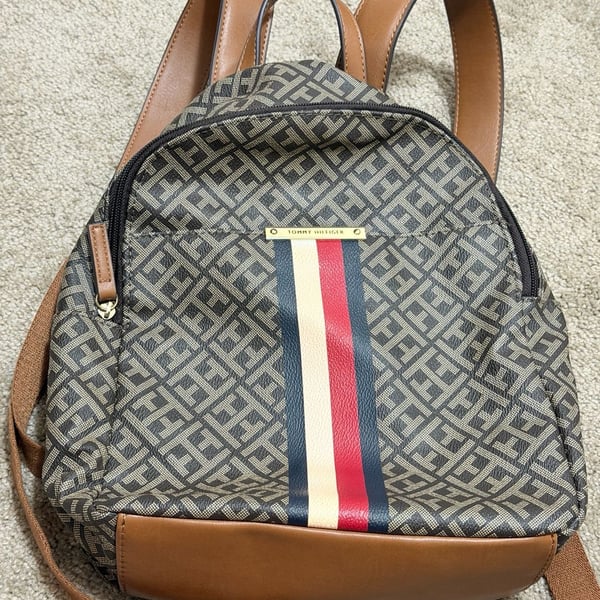 Tommy Hilfiger Monogram Striped Mini Backpack Brown