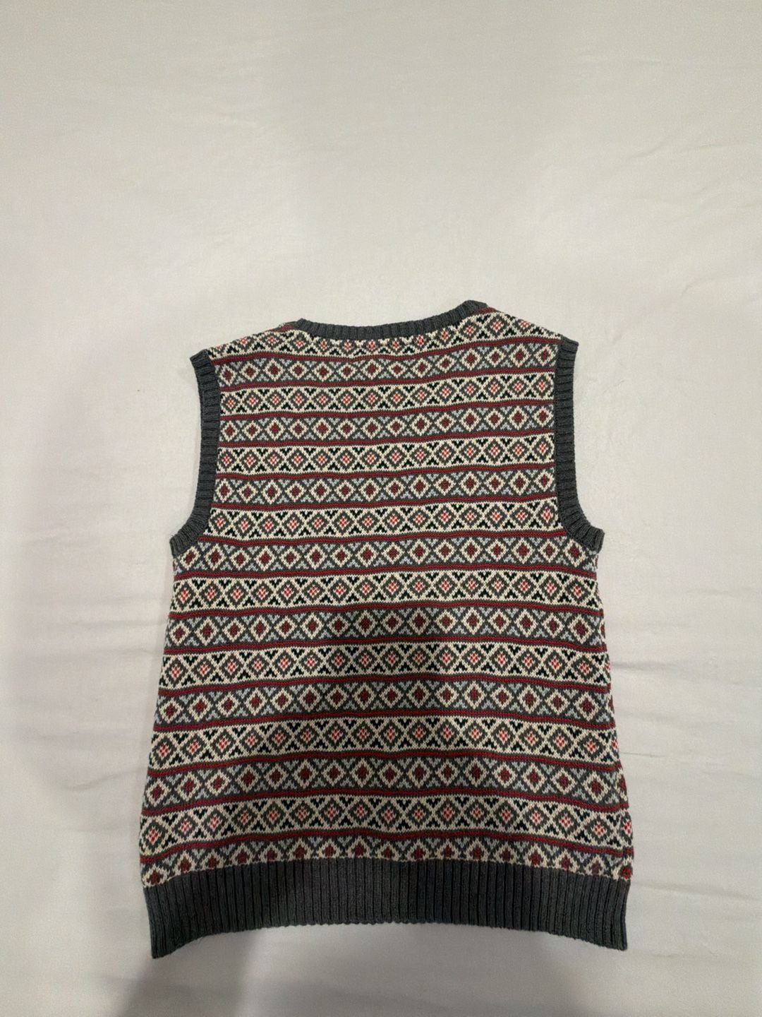 Hope & Henry Organic V-Neck Intarsia Sweater Vest Size L Merry Stripe 4