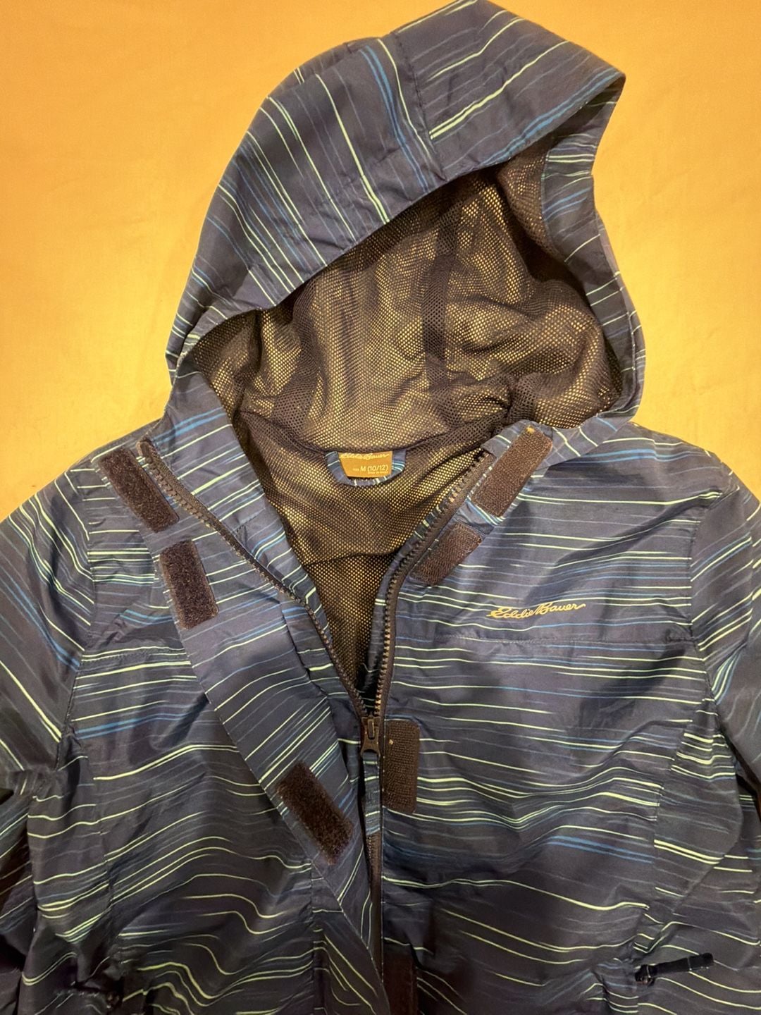 Eddie Bauer Rainfoil Jacket Size M (10/12) Blue Striped Hooded Windbreaker 3