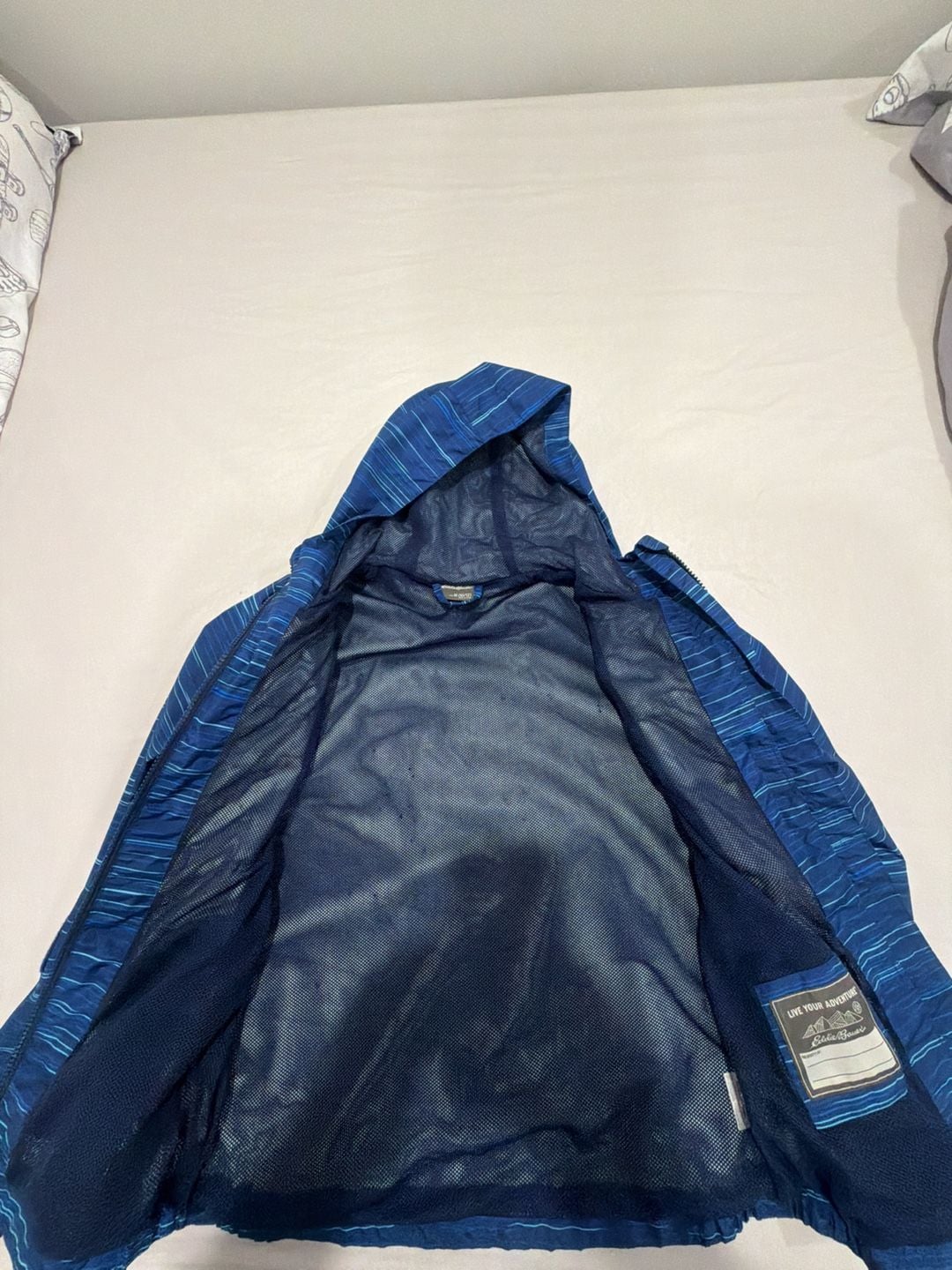Eddie Bauer Rainfoil Jacket Size M (10/12) Blue Striped Hooded Windbreaker 4