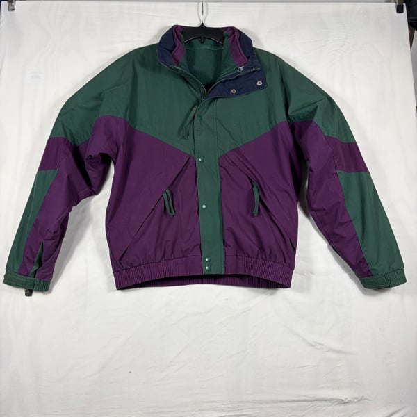 Vintage 90s Colorblock Jacket Green Purple Fleece Lined