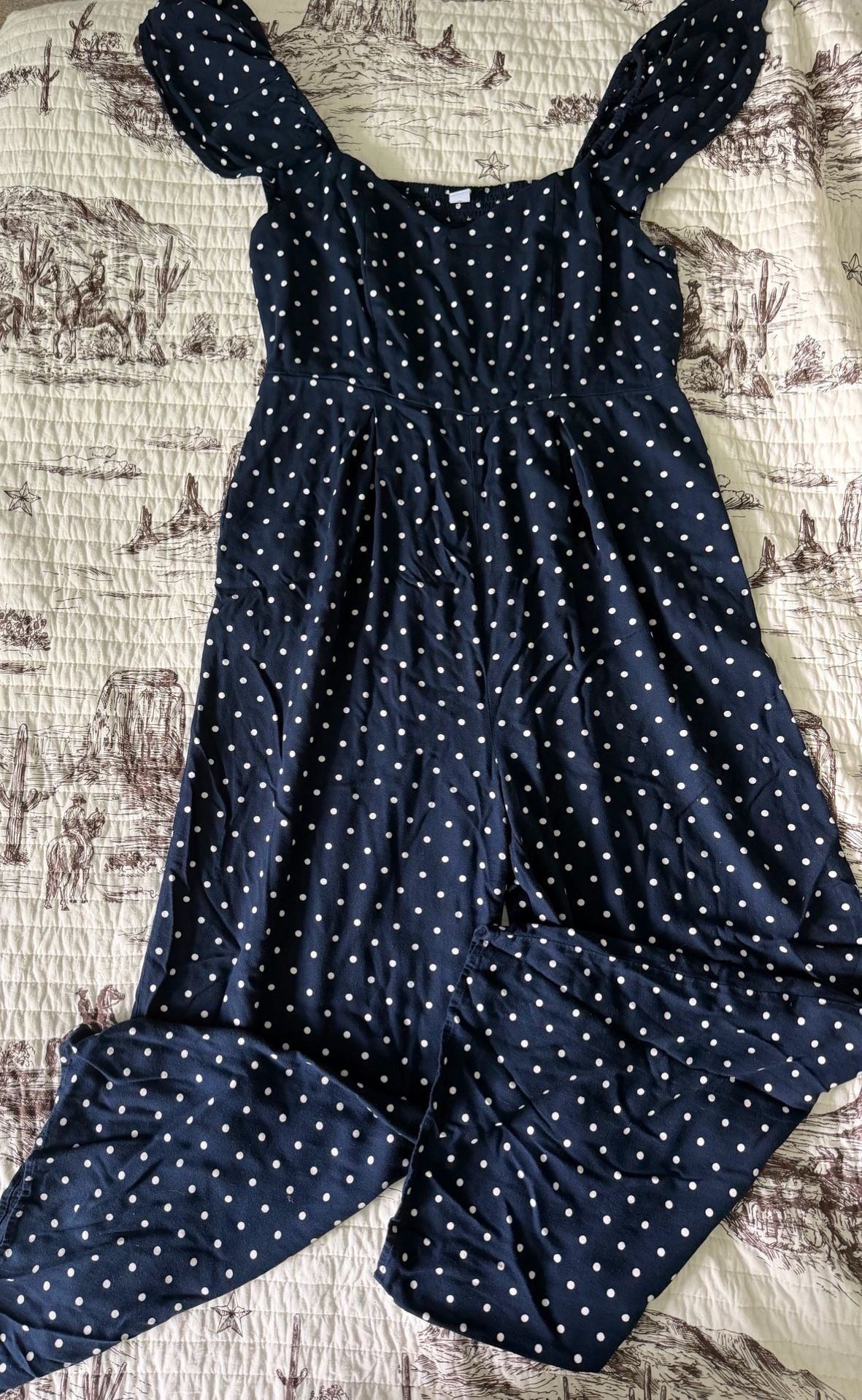 LEITH Ruffle Strap Polka Dot Jumpsuit LARGE 2