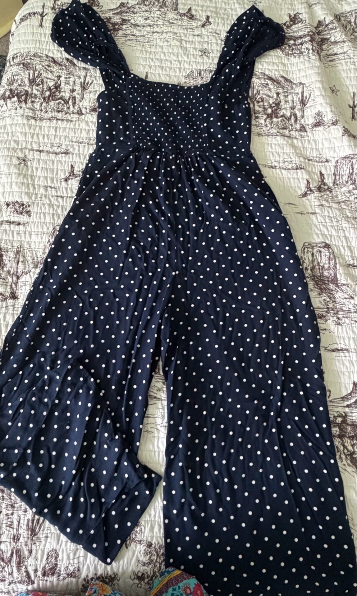LEITH Ruffle Strap Polka Dot Jumpsuit LARGE 4