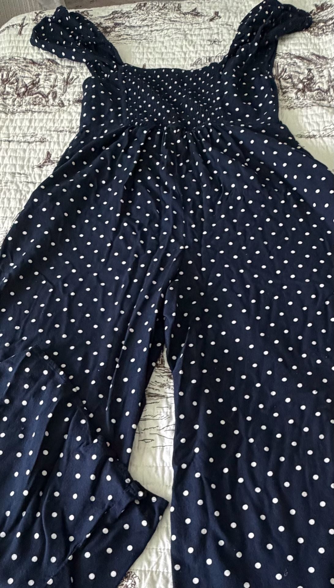 LEITH Ruffle Strap Polka Dot Jumpsuit LARGE 5