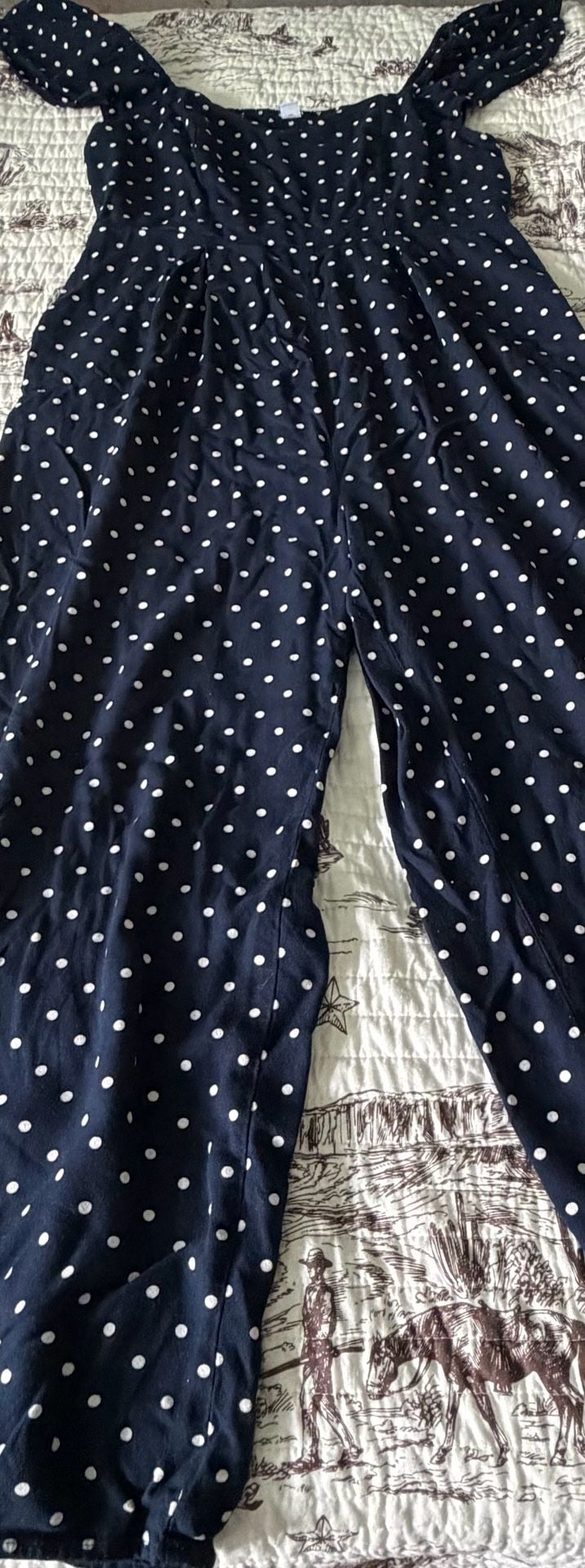 LEITH Ruffle Strap Polka Dot Jumpsuit LARGE 9