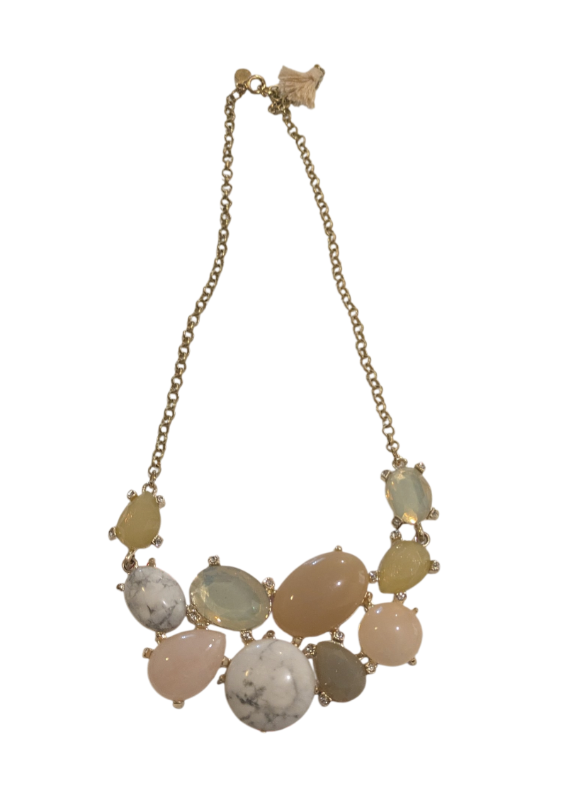 Loft Neutral Stone Statement Necklace Pastel Gold Tone 2