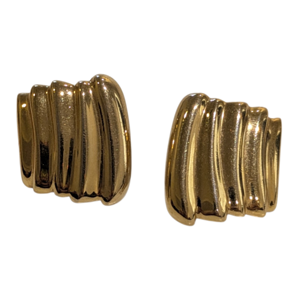 Monet Vintage Gold Tone Ribbed Clip On Earrings