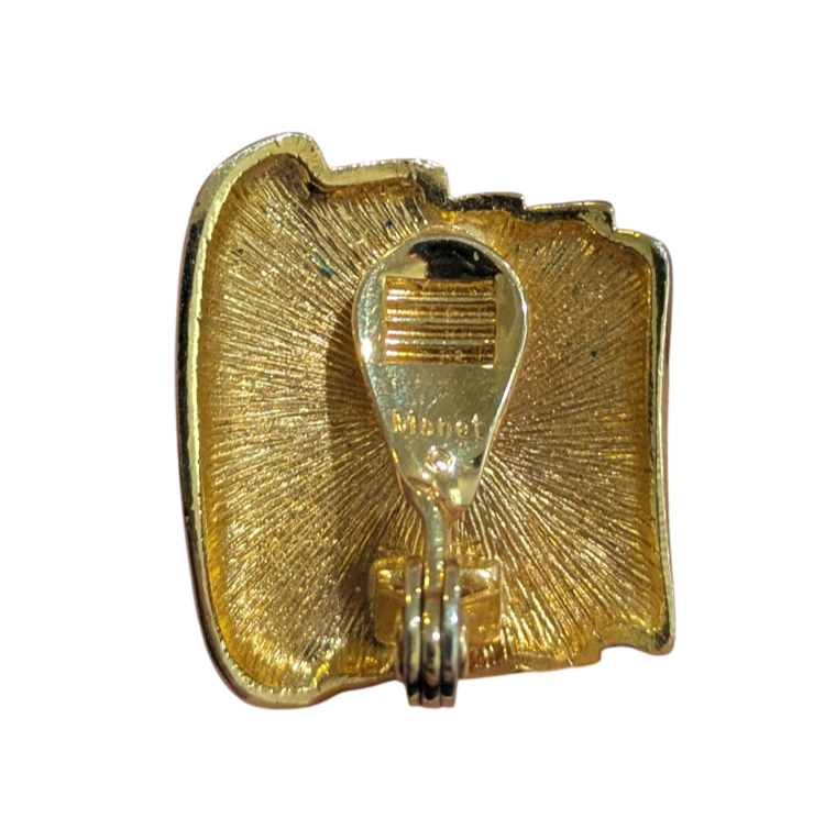 Monet Vintage Gold Tone Ribbed Clip On Earrings 2