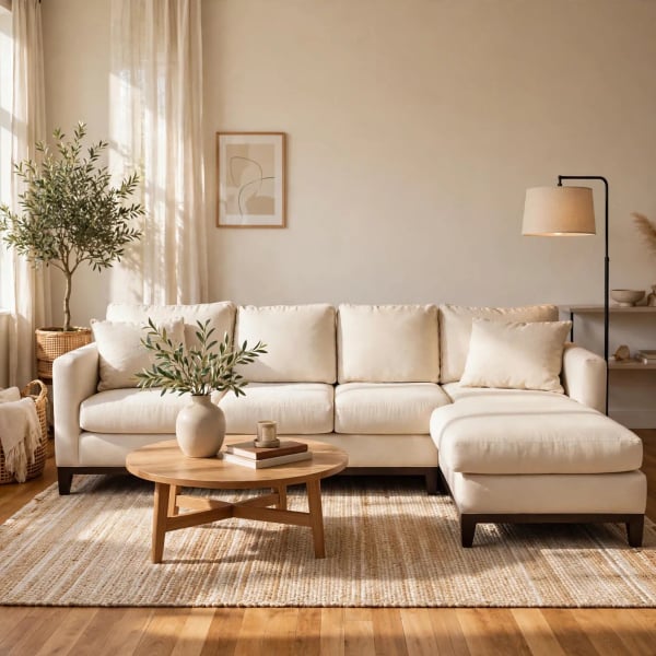 Joss & Main Cami 2-Piece Solid Wood Upholstered Sectional Cream