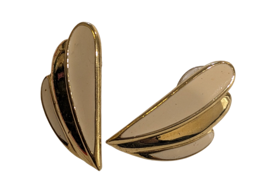 Trifari Gold Tone And Cream Enamel Wing Stud Earrings 2