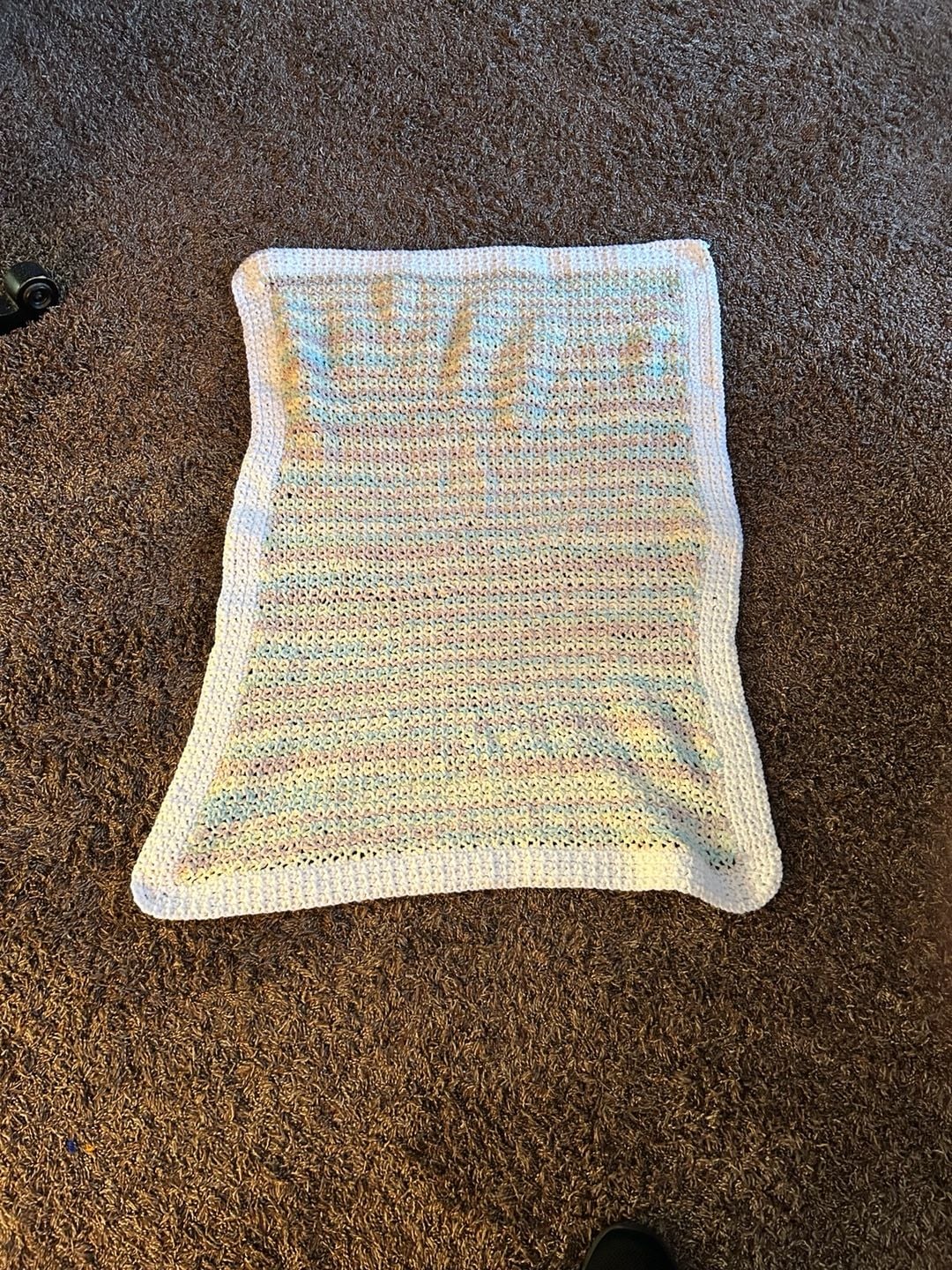 Handmade Crochet Baby Blanket Pastel Multicolor Cream Border 2