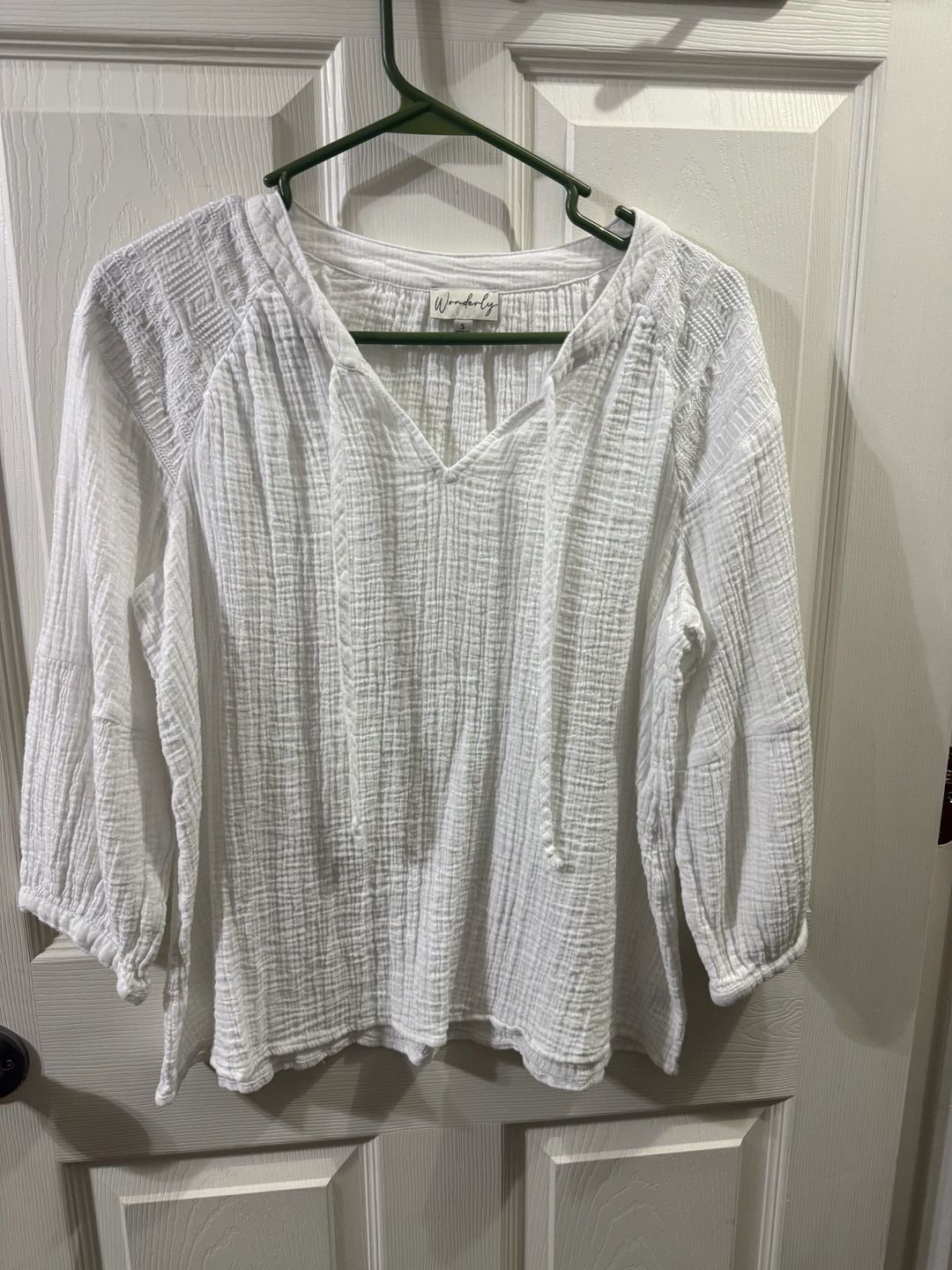 Wonderly Gauze Blouse Size S White Peasant Top Textured Cotton 2