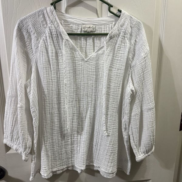 Wonderly Gauze Blouse Size S White Peasant Top Textured Cotton