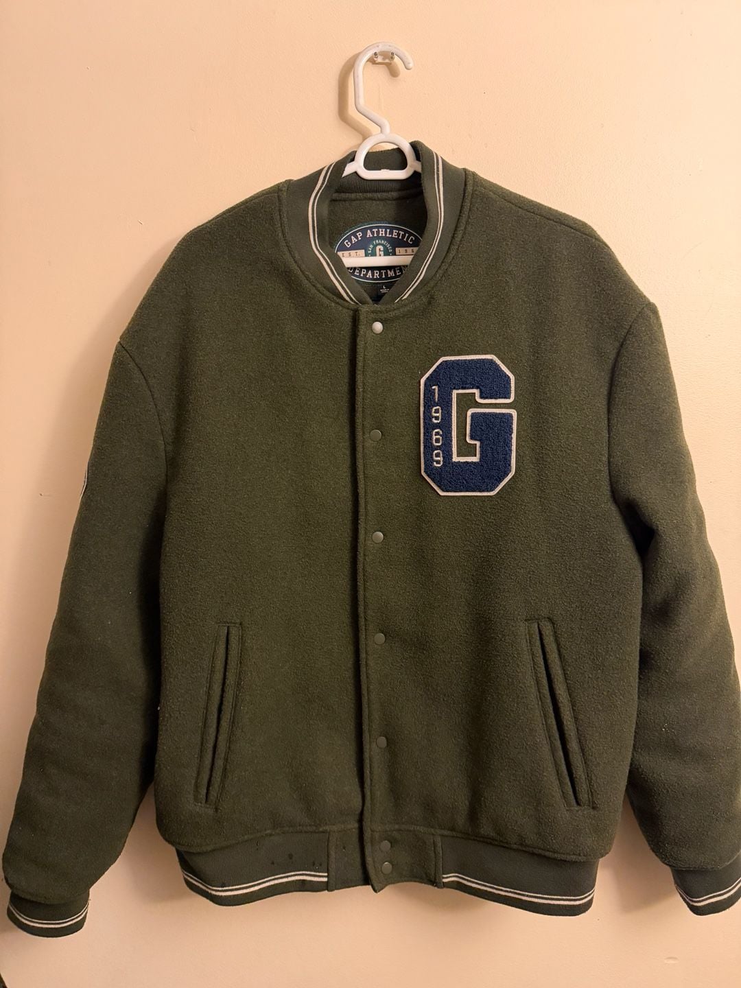 Gap Wool Blend Varsity Bomber Jacket Size L Green 2