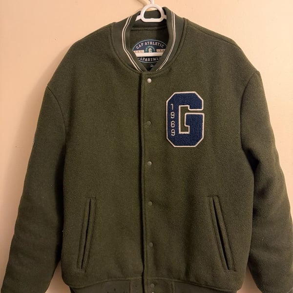 Gap Wool Blend Varsity Bomber Jacket Size L Green