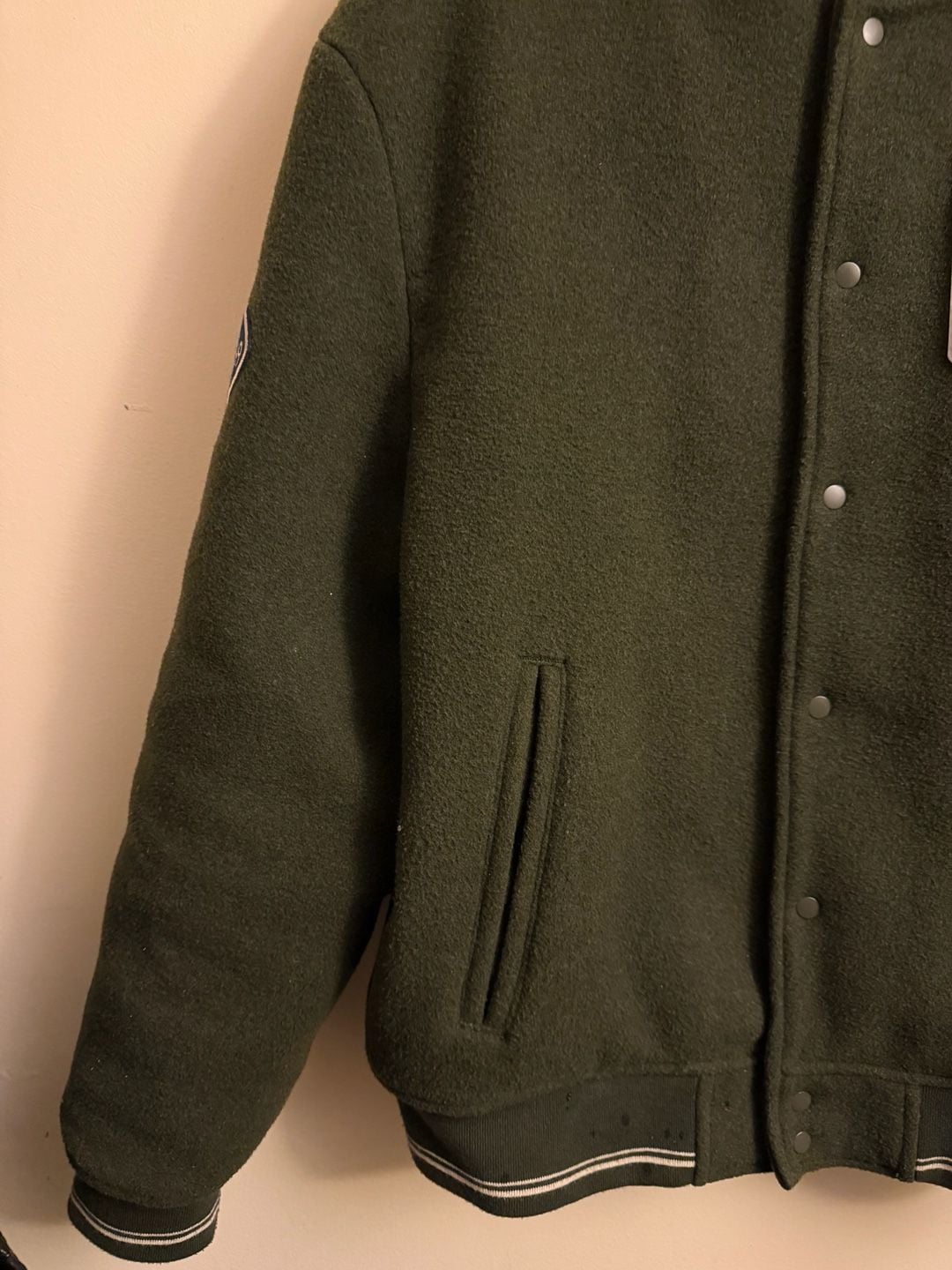 Gap Wool Blend Varsity Bomber Jacket Size L Green 8