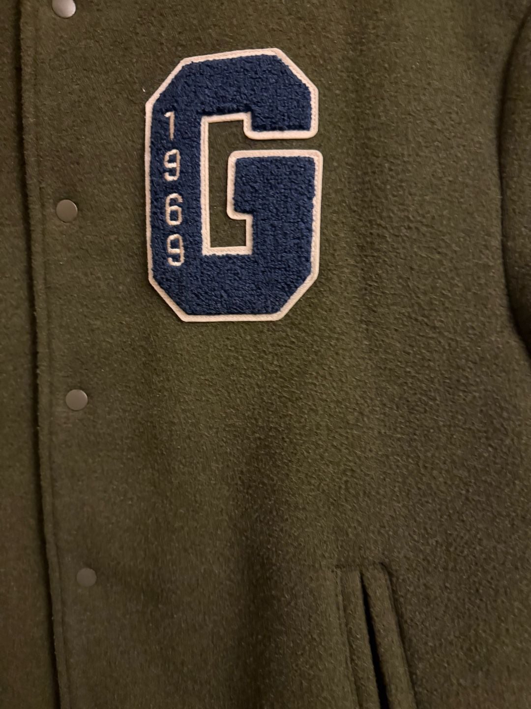 Gap Wool Blend Varsity Bomber Jacket Size L Green 4