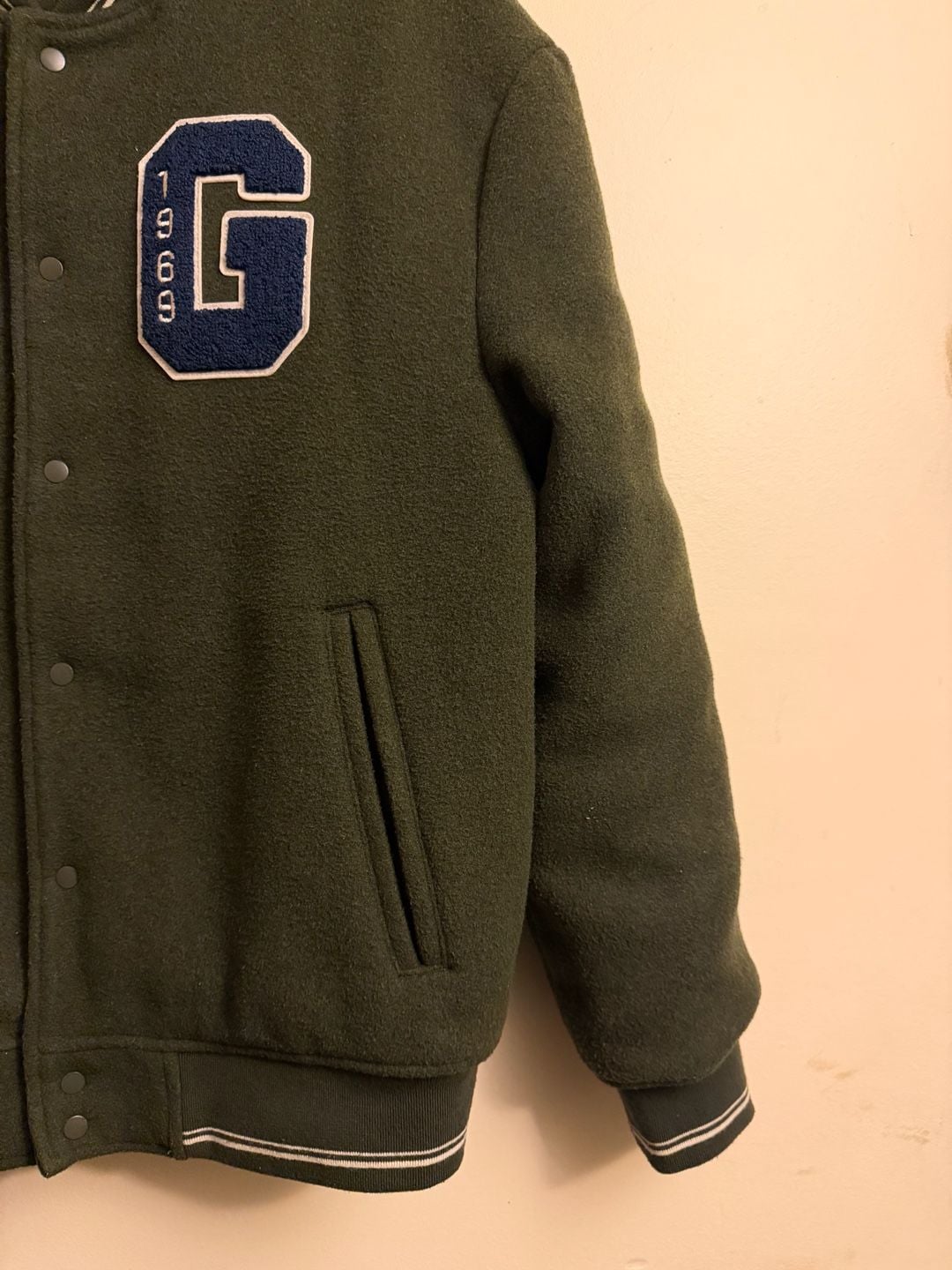 Gap Wool Blend Varsity Bomber Jacket Size L Green 9