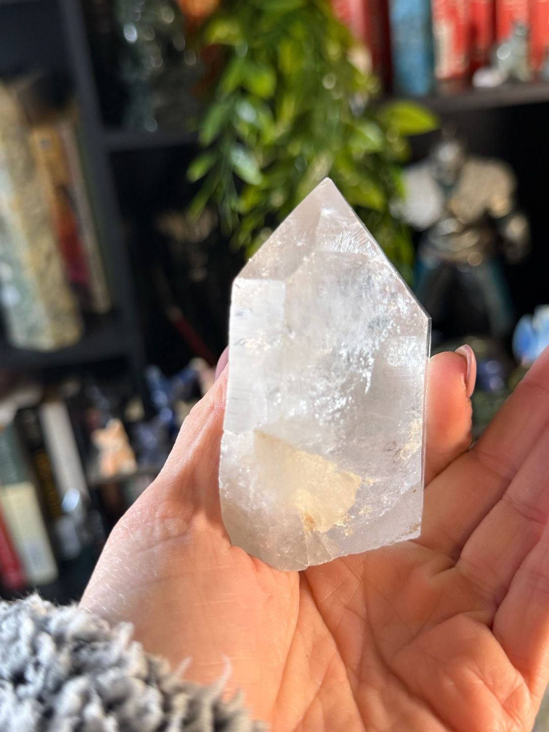 Natural Clear Quartz Crystal Tower Point with Yellow Mineral Inclusion 1