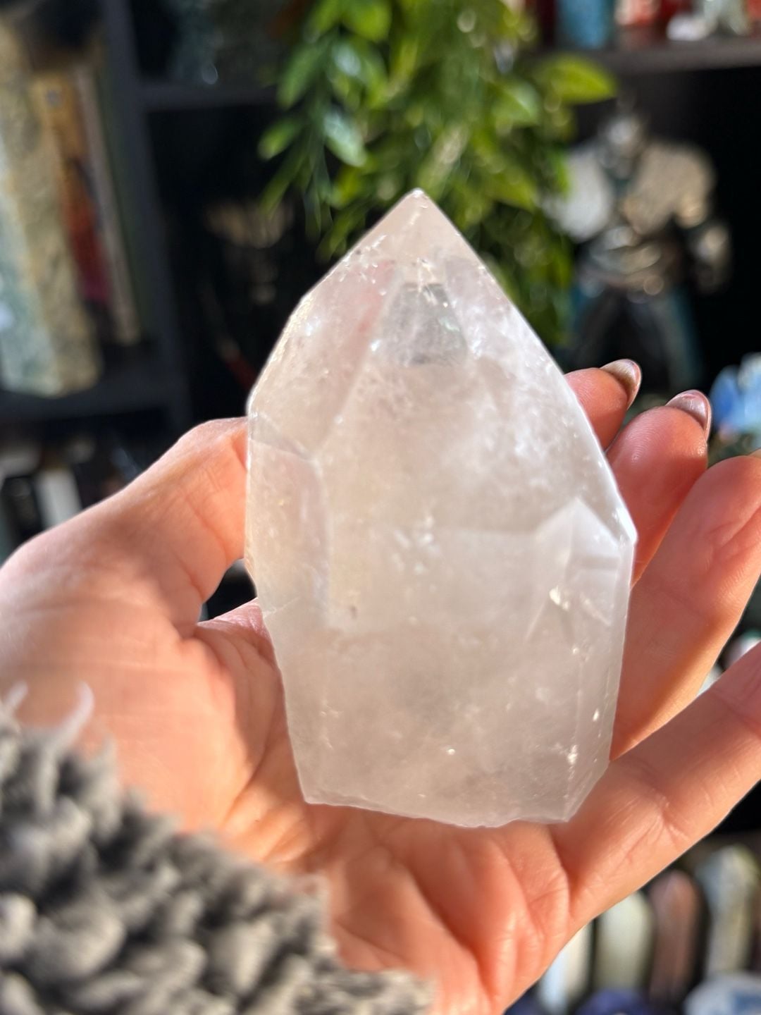 Natural Clear Quartz Crystal Tower Point with Yellow Mineral Inclusion 2