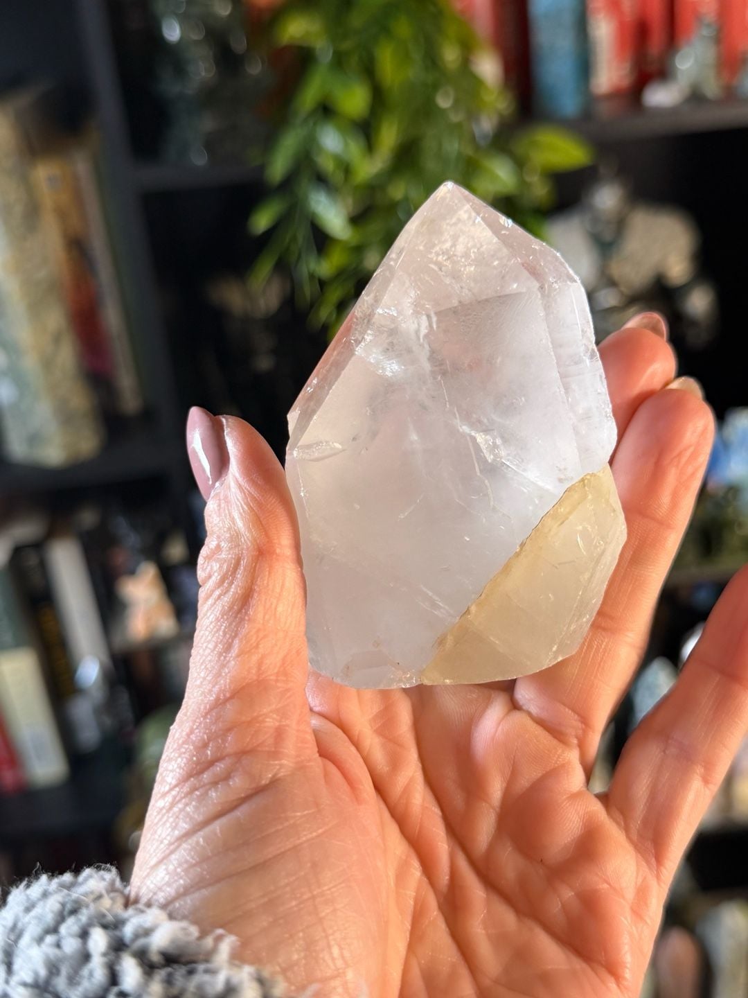Natural Clear Quartz Crystal Tower Point with Yellow Mineral Inclusion 3