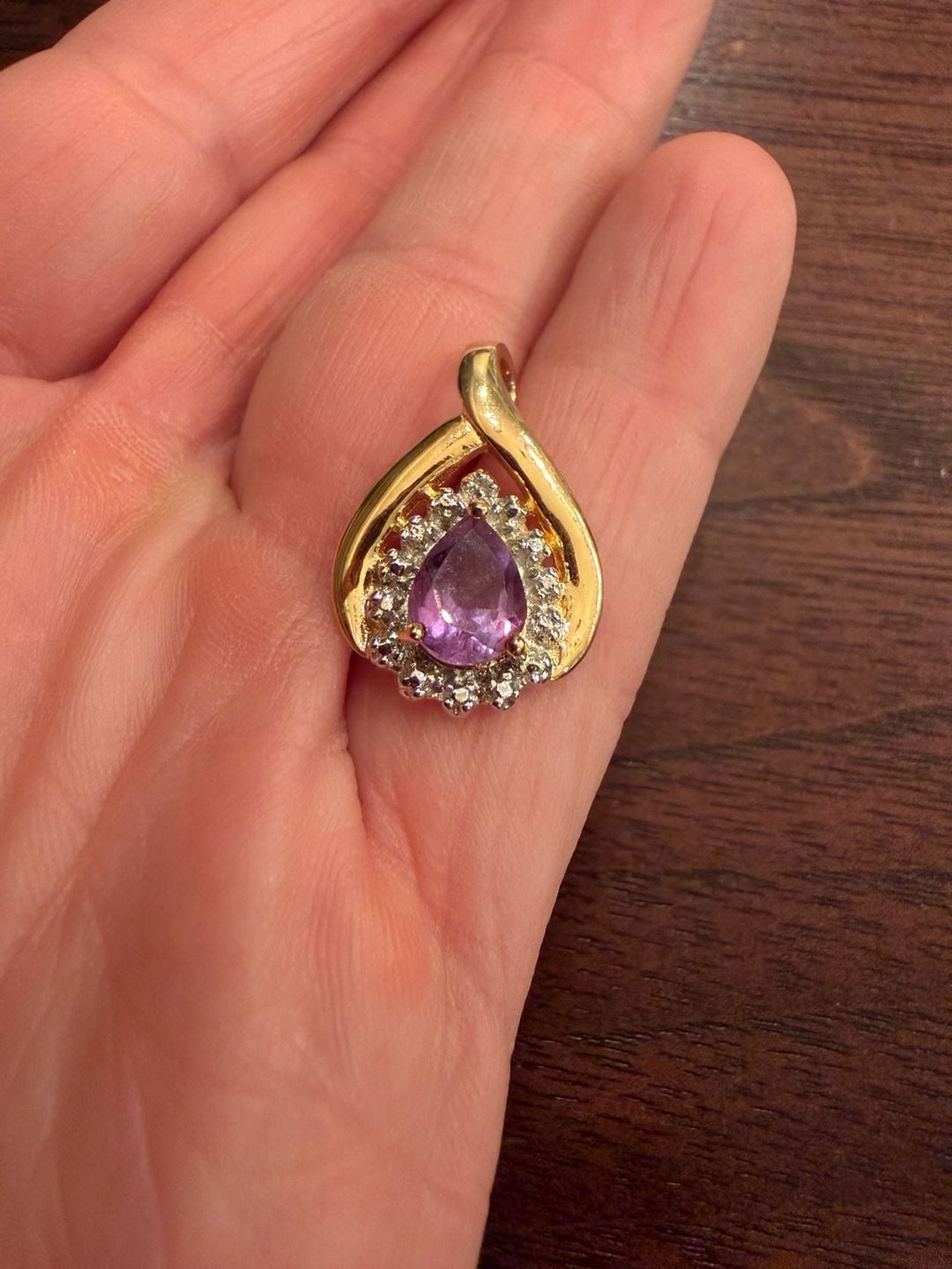 Amethyst and Zircon Pear Shaped Pendant in Gold Over Sterling Silver 2