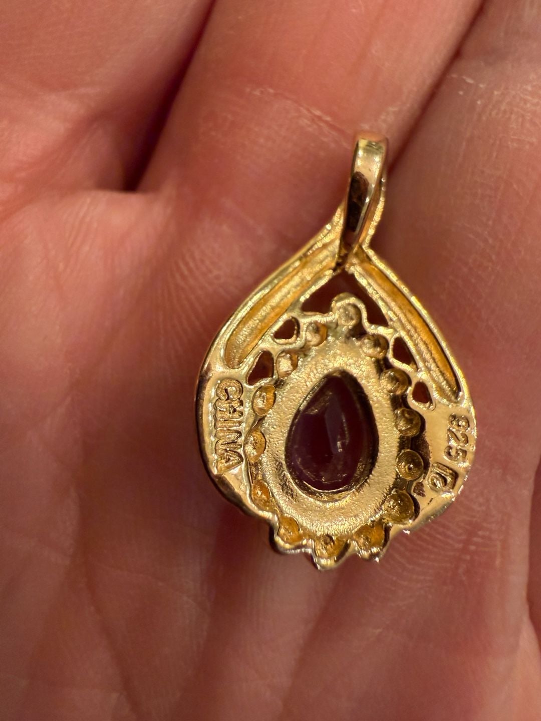 Amethyst and Zircon Pear Shaped Pendant in Gold Over Sterling Silver 3