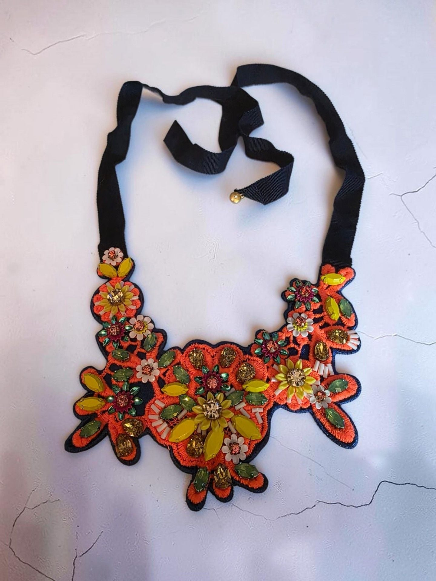 Embellished Crystal Floral Statement Bib Necklace 5