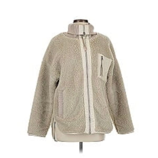Varley Myla Zip Through Jacket Beige Sherpa Fleece medium 