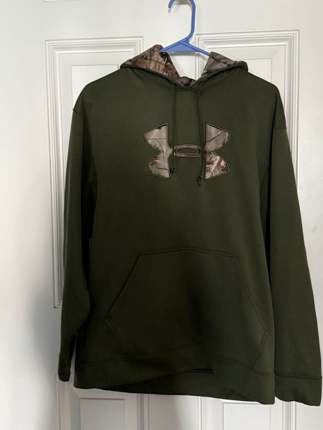 Under Armour Camo Logo Hoodie Size MD Green Real Tree Hunting Sweatshirt 2