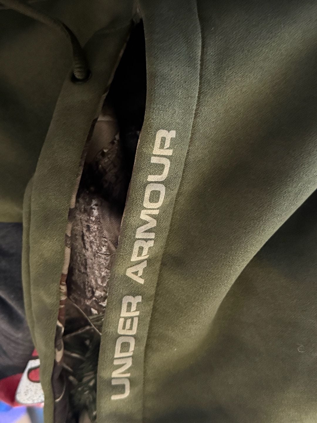 Under Armour Camo Logo Hoodie Size MD Green Real Tree Hunting Sweatshirt 5