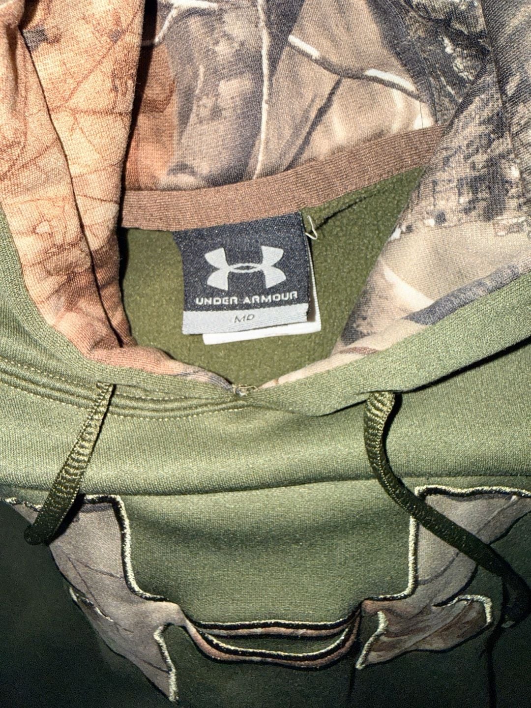 Under Armour Camo Logo Hoodie Size MD Green Real Tree Hunting Sweatshirt 6