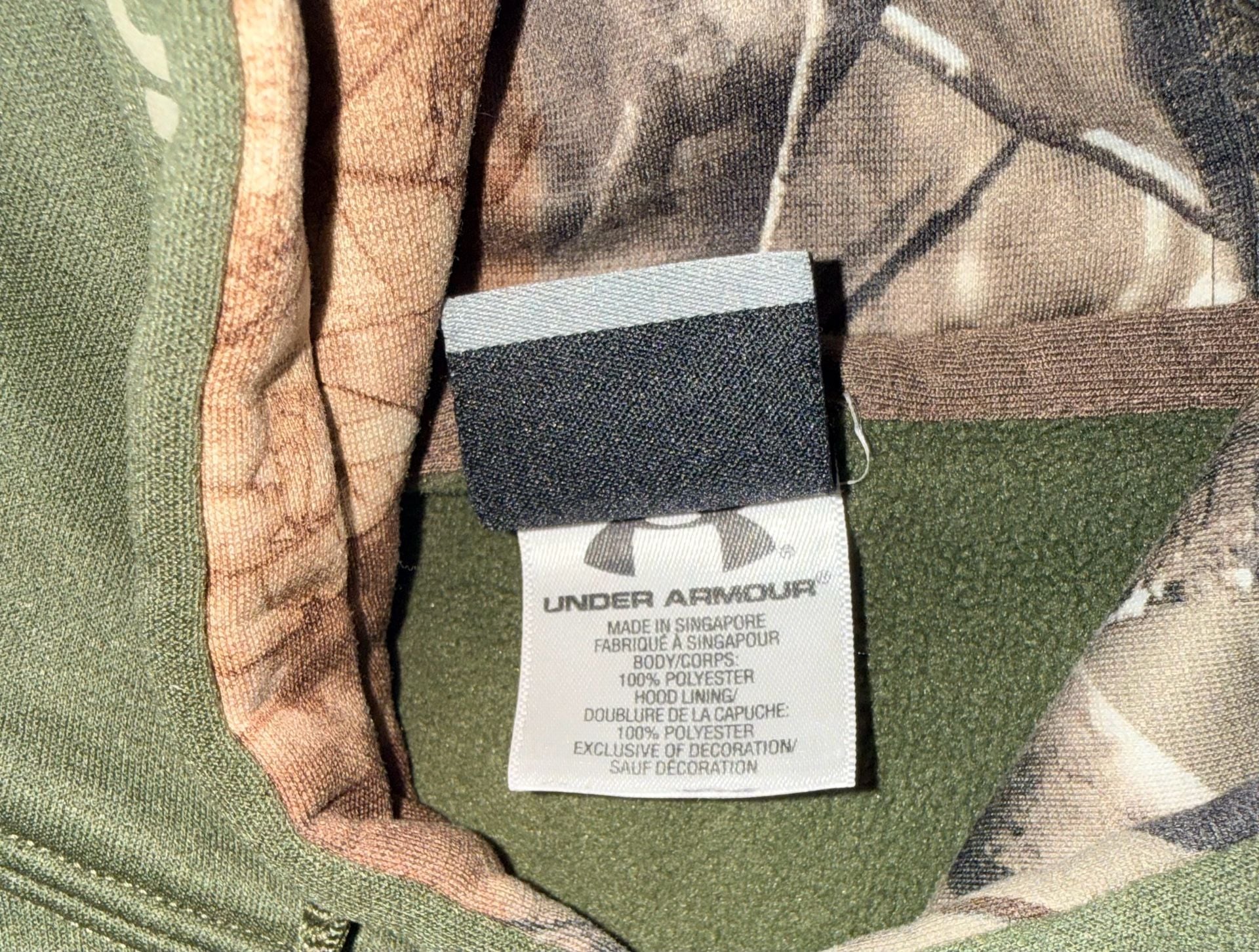 Under Armour Camo Logo Hoodie Size MD Green Real Tree Hunting Sweatshirt 7